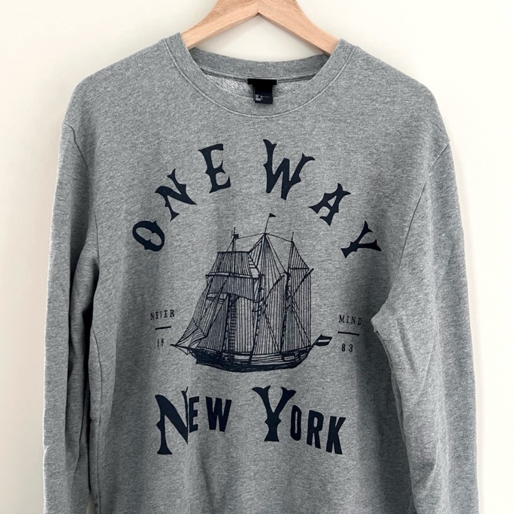 Gray Oversized Nautical One Way New York Crewneck Sweatshirt Size Large - Picture 4 of 8